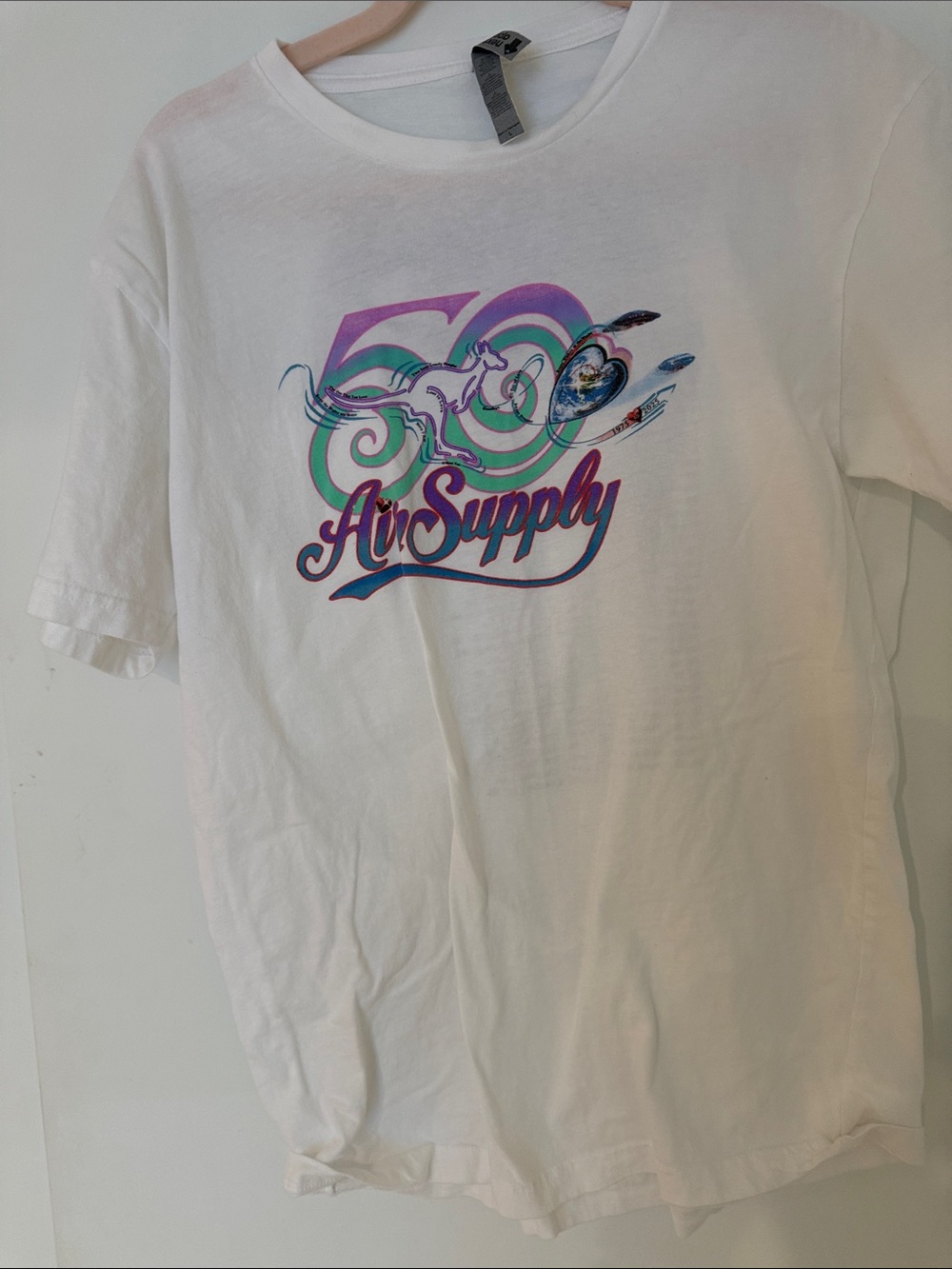 Air Supply Next Level Apparel White Tee with Multicolor 50 & Air Supply Graphic